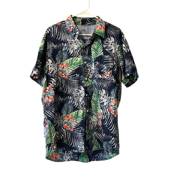 Izod Shirt Men Size L Blue Saltwater Hawaiian Button Aloha Beach Casual‎ Party - Picture 1 of 14